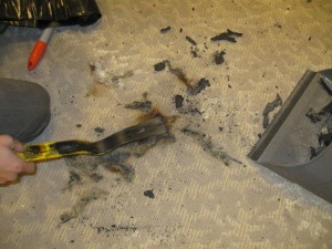 burned carpet and debris